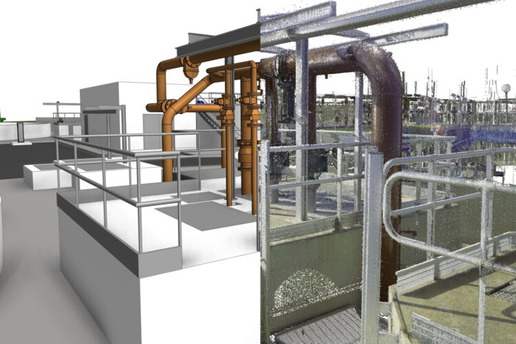 Modelo BIM (izquierda) y Nube de puntos (derecha), gemelo digital