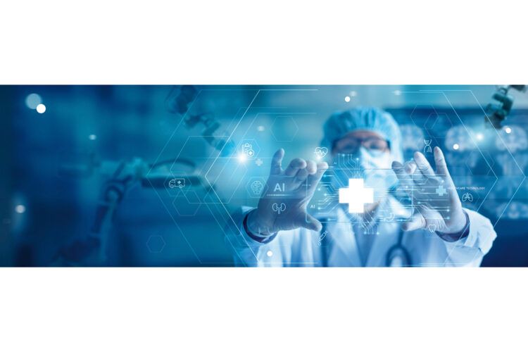 Medical technology, doctor use AI robots for diagnosis, care, and increasing accuracy patient treatment in future. Medical research and development innovation technology to improve patient health.